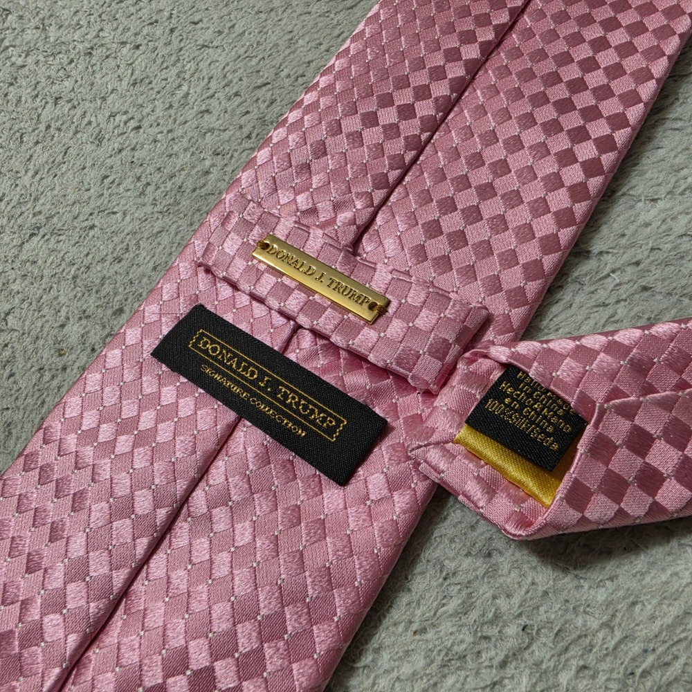 Donald J. Trump Necktie Mens OS Pink Checkered Signature Collection Silk